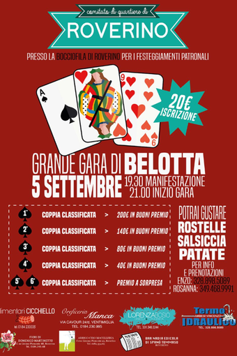 Ventimiglia: sabato 5 settembre una grande gara di Belotta alla Bocciofila di Roverino organizzata dal Comitato di Quartiere