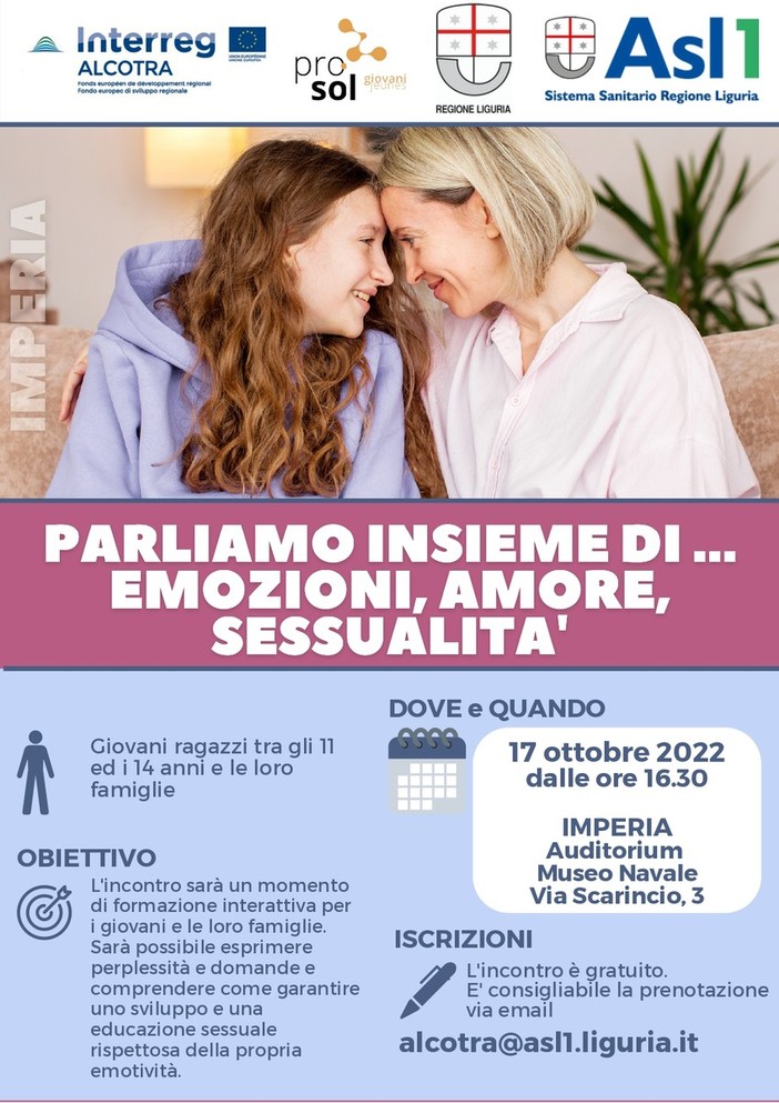 Imperia: convegno su amore e sessualità con ASL 1; un incontro per i giovani e le loro famiglie