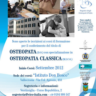 Vallecrosia: a settembre partono i corsi della scuola di osteopatia Eico-Italia per il nuovo anno accademico 2012-2013