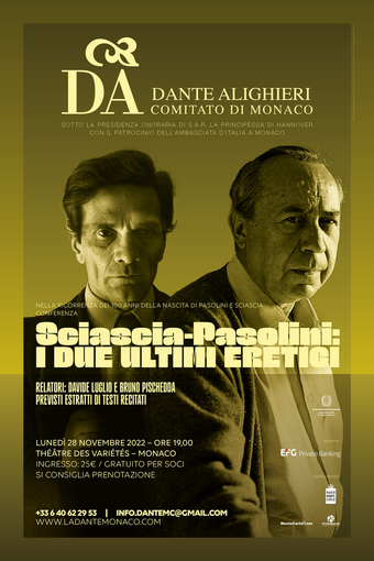 ‘Sciascia-Pasolini: i due ultimi eretici’, conferenza del prof. Davide Luglio e del prof. Bruno Pischedda a Monaco