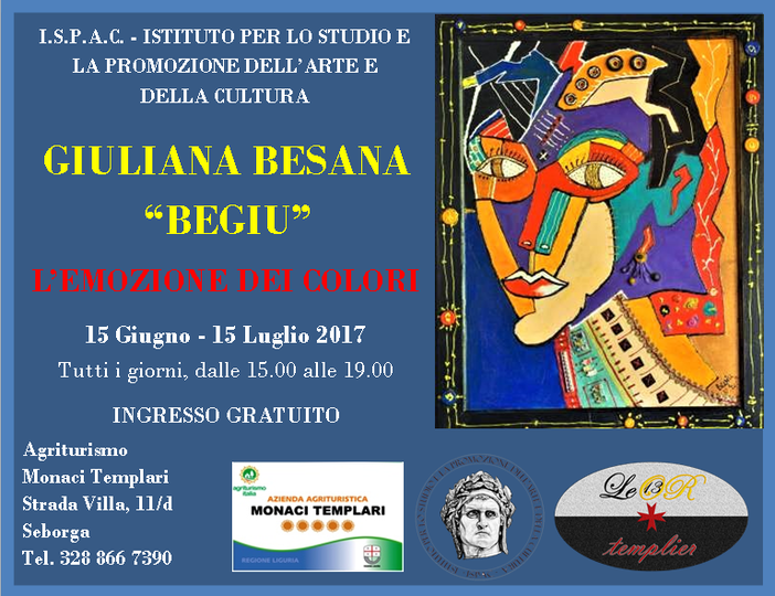 Seborga: la pittrice Giuliana ‘Begiu’ Besana espone all’agriturismo ‘Monaci Templari’ nel Principato Seborga: la pittrice Giuliana ‘Begiu’ Besana espone all’agriturismo ‘Monaci Templari’ nel Principato