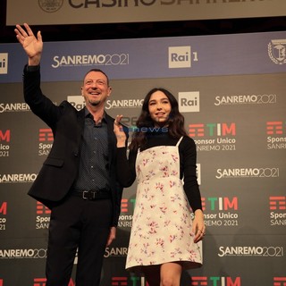 Amadeus in sala stampa al Casinò di Sanremo Amadeus in sala stampa al Casinò di Sanremo