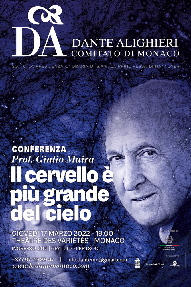 'Il cervello è più grande del cielo, incontro con il Professore Giulio Maira al Théâtre Des Variétés di Monaco 'Il cervello è più grande del cielo, incontro con il Professore Giulio Maira al Théâtre Des Variétés di Monaco
