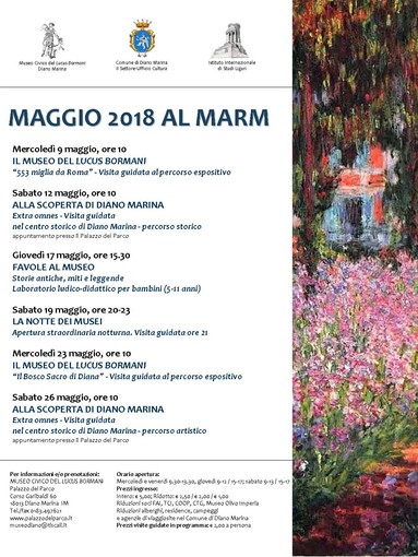 Mercoledì 9 inizia un maggio ricco di appuntamenti al Museo Civico di Diano Marina Mercoledì 9 inizia un maggio ricco di appuntamenti al Museo Civico di Diano Marina
