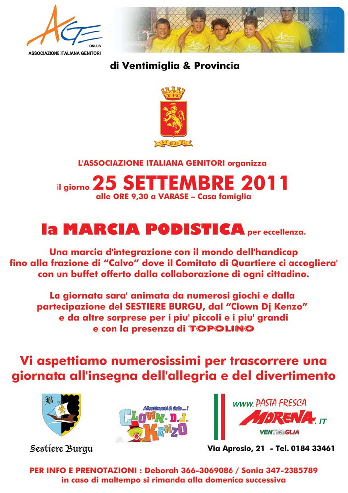 Ventimiglia: domenica prossima con l'A.Ge una 'Marcia di integrazione' da Varase a Calvo