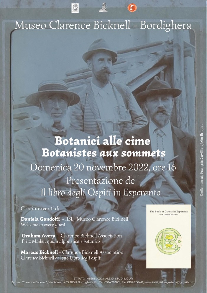Bordighera: domenica al Museo 'Bicknell' l'incontro “Botanici alle vette - Botanistes aux sommets” Bordighera: domenica al Museo 'Bicknell' l'incontro “Botanici alle vette - Botanistes aux sommets”
