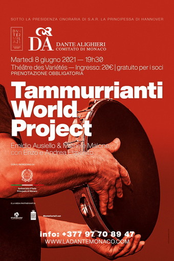 L’8 giugno, concerto ‘Tammurrianti World Project’ al Théâtre des Variétés di Monaco L’8 giugno, concerto ‘Tammurrianti World Project’ al Théâtre des Variétés di Monaco