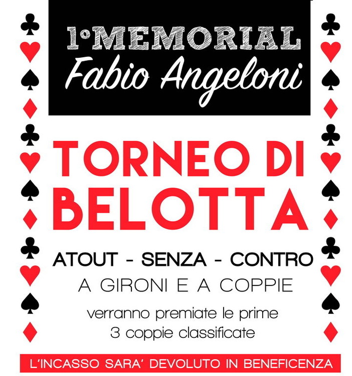 Sanremo: il 3 giugno ai Bagni 'La Bussola' il primo torneo di Belotta intitolato a Fabio Angeloni Sanremo: il 3 giugno ai Bagni 'La Bussola' il primo torneo di Belotta intitolato a Fabio Angeloni