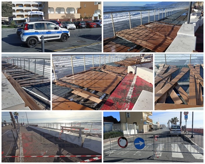 Ventimiglia, la mareggiata danneggia la passeggiata a sbalzo. Scullino: "Il danno c'è ma la struttura ha tenuto"  (Foto e video)