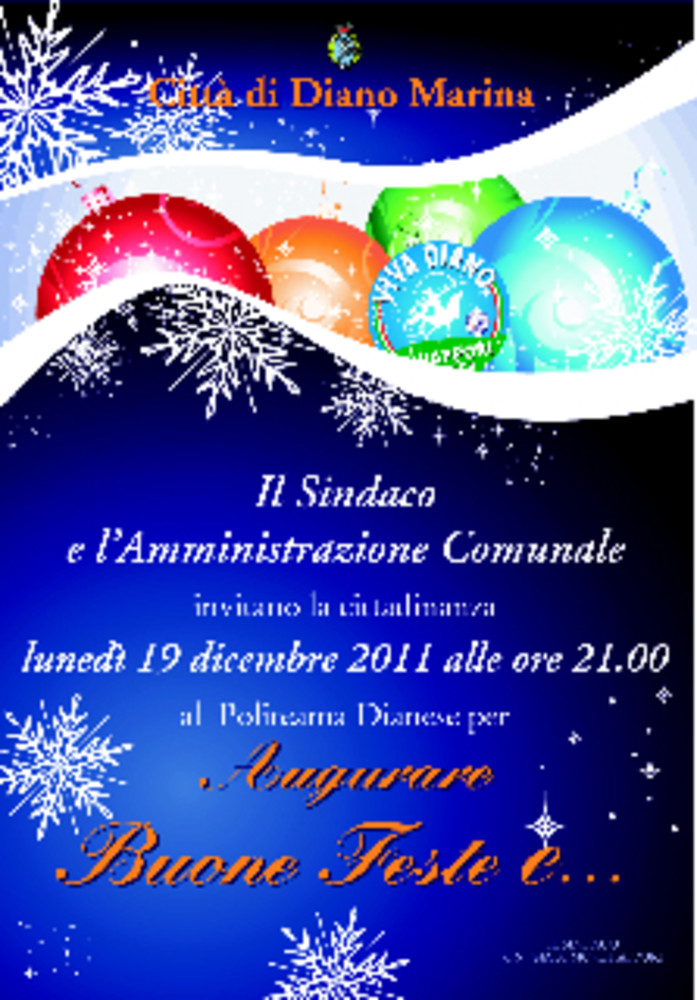 Diano Marina: lunedì 19 dicembre al Politeama, l'amministrazione incontrerà la cittadinanza. Scambio di auguri e resoconto sull'operato Diano Marina: lunedì 19 dicembre al Politeama, l'amministrazione incontrerà la cittadinanza. Scambio di auguri e resoconto sull'operato