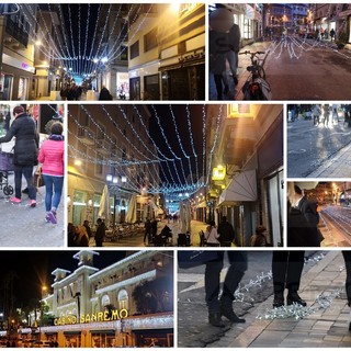 Sanremo: montaggio delle luminarie in via Matteotti, qualche lamentela nell'ora di punta ma luci già accese (Foto)