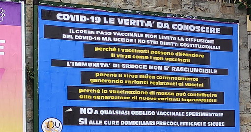 Sanremo: manifesto 'No vax' in pieno centro, è stato affisso per conto della ‘Istanza diritti umani’