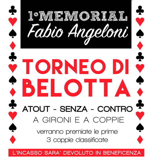 Sanremo: il 3 giugno ai Bagni 'La Bussola' il primo torneo di Belotta intitolato a Fabio Angeloni Sanremo: il 3 giugno ai Bagni 'La Bussola' il primo torneo di Belotta intitolato a Fabio Angeloni