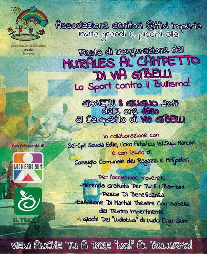 Imperia: giovedì prossimo l'inaugurazione del murales contro il bullismo al campetto di via Gibelli