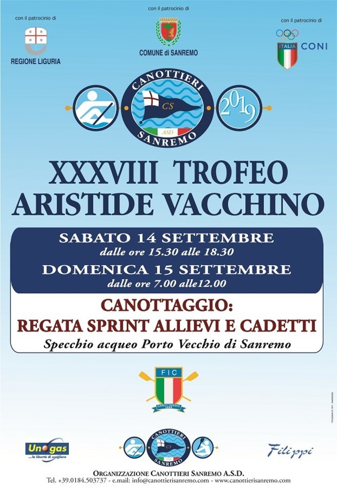 Sport acquatici. La Canottieri Sanremo organizza nel weekend il '38esimo Trofeo Aristide Vacchino- Regata Internazionale Sprint Allievi e Cadetti'