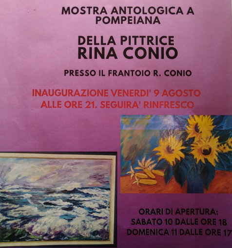 Pompeiana: da domani e domenica al frantoio 'Raffaele Conio' la mostra dell'artista Rina Conio