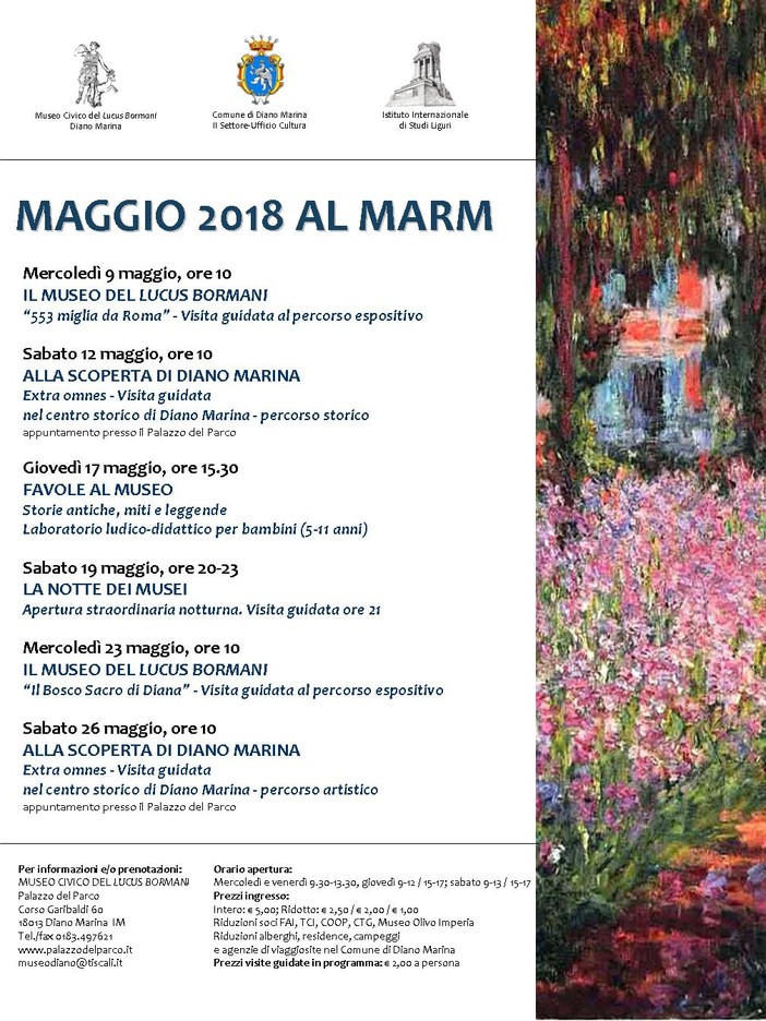 Mercoledì 9 inizia un maggio ricco di appuntamenti al Museo Civico di Diano Marina