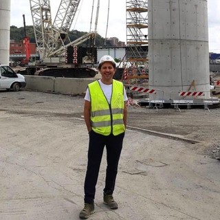 Mario Lembo al cantiere per la ricostruzione del ponte 'Morandi'