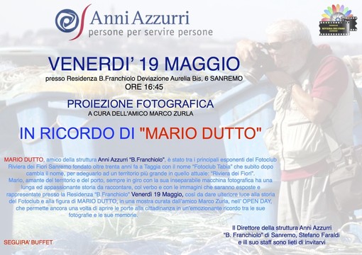 Sanremo: venerdì pomeriggio alla residenza 'Anni Azzurri B.Franchiolo' la mostra dedicata a Mario Dutto