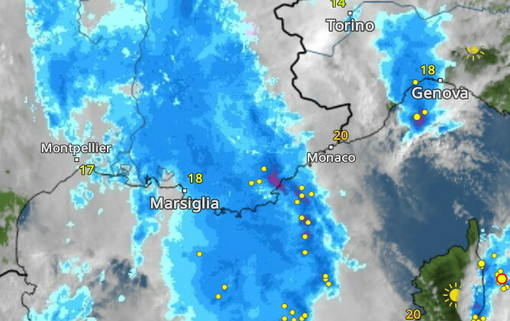 Maltempo, la perturbazione è sul Sud della Francia e punta l’Imperiese: temporali attesi in tarda mattinata, allerta arancione