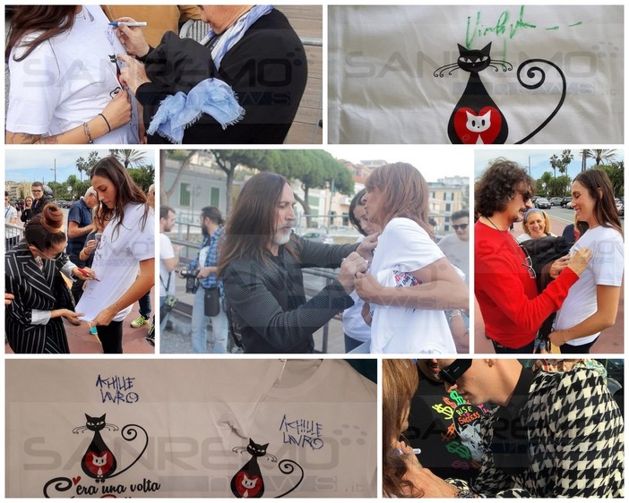 Sanremo: le magliette autografate dai cantautori del Premio Tenco per aiutare la 'Lega del Gattino' (Foto) Sanremo: le magliette autografate dai cantautori del Premio Tenco per aiutare la 'Lega del Gattino' (Foto)