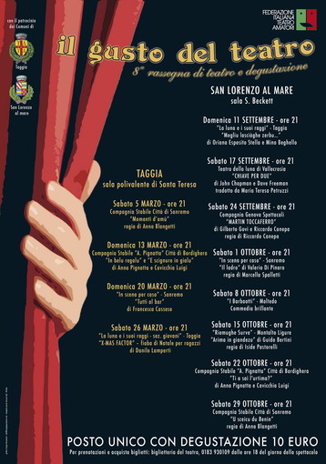 San Lorenzo al Mare: stasera al teatro dell'Albero, continua la rassegna 'Il Gusto del Teatro' San Lorenzo al Mare: stasera al teatro dell'Albero, continua la rassegna 'Il Gusto del Teatro'