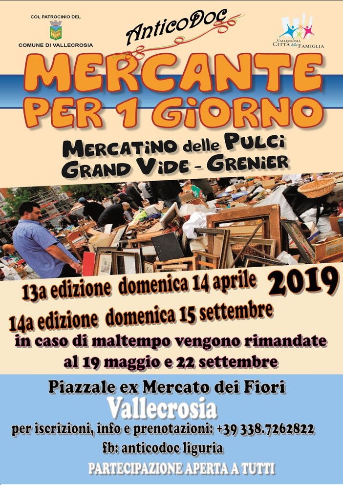 Vallecrosia: domani, appuntamento con tredicesima edizione del Mercatino delle pulci ‘Mercante per un Giorno’