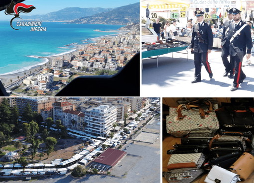Ventimiglia: pattuglie a terra e l'elicottero dall'alto per un maxi servizio di controllo dei Carabinieri contro l'abusivismo commerciale