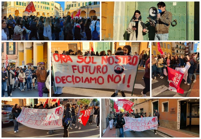 Imperia: gli studenti in piazza per chiedere i loro diritti, tra gli slogan "Governo Meloni servo dei padroni" (Foto e video)