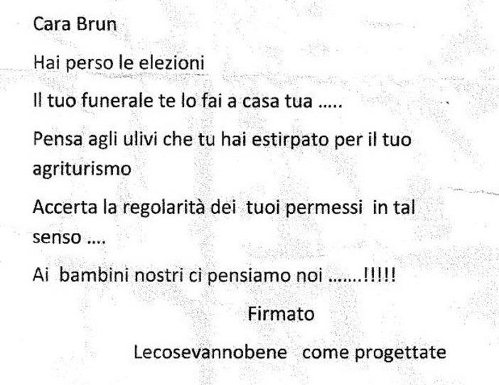 San Bartolomeo: minacce alla Brun, lettera dell'opposizione San Bartolomeo: minacce alla Brun, lettera dell'opposizione