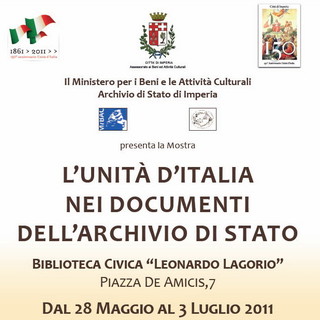 Imperia: con l'Archivio di Stato la mostra 'L’Unità d’Italia nei documenti dell’Archivio di Stato' Imperia: con l'Archivio di Stato la mostra 'L’Unità d’Italia nei documenti dell’Archivio di Stato'