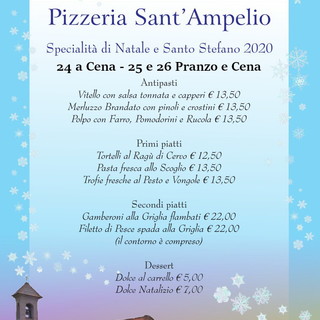 Bordighera: al ristorante pizzeria 'Sant'Ampelio' uno speciale menù con consegna a casa per Natale