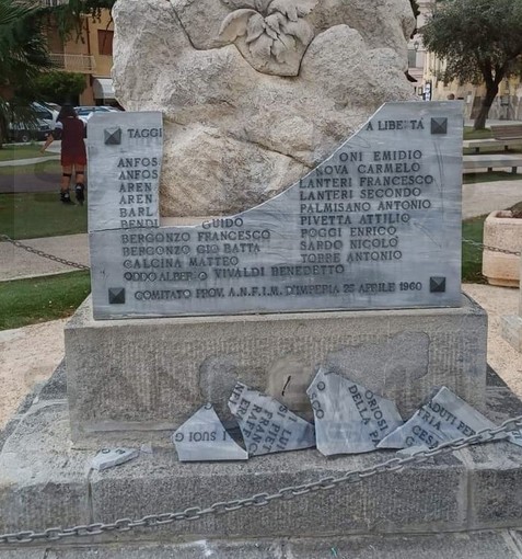 Taggia: distrutta targa ai caduti della Seconda Guerra Mondiale, Oggero (PD) "Atto vandalico e sfregio alla memoria" Taggia: distrutta targa ai caduti della Seconda Guerra Mondiale, Oggero (PD) "Atto vandalico e sfregio alla memoria"