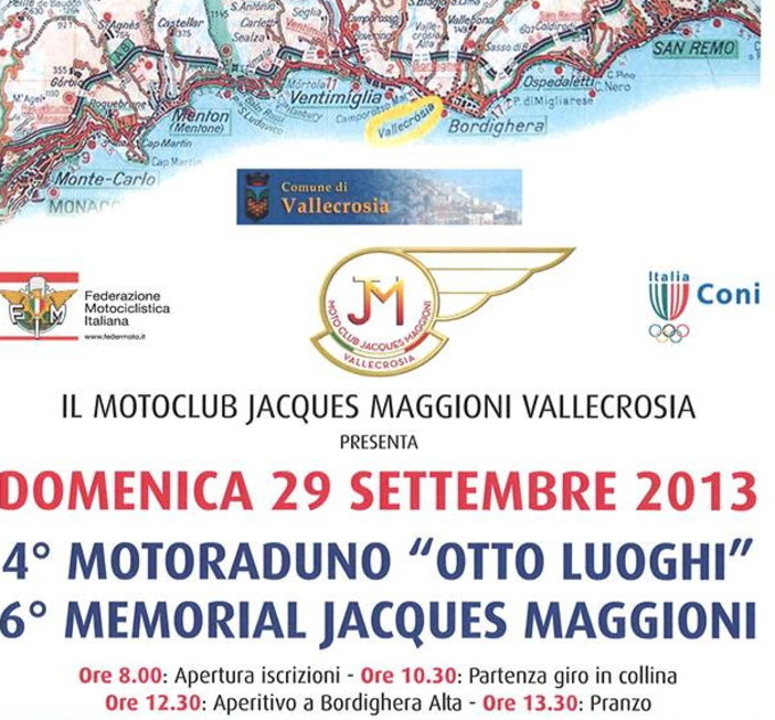 Vallecrosia: il 29 settembre dal solettone il via al 4 'Motogiro Otto luoghi', memorial 'Maggioni'