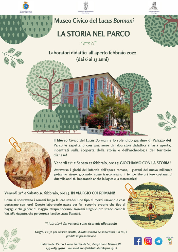 Diano Marina: primo appuntamento con ‘La Storia nel Parco’ al Museo Civico del Lucus Bormani