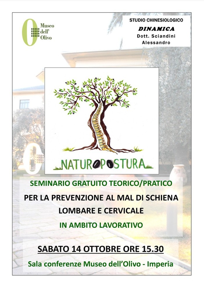 Imperia: sabato pomeriggio al Museo dell’Olivo seminario sulla prevenzione dei dolori cervicali Imperia: sabato pomeriggio al Museo dell’Olivo seminario sulla prevenzione dei dolori cervicali