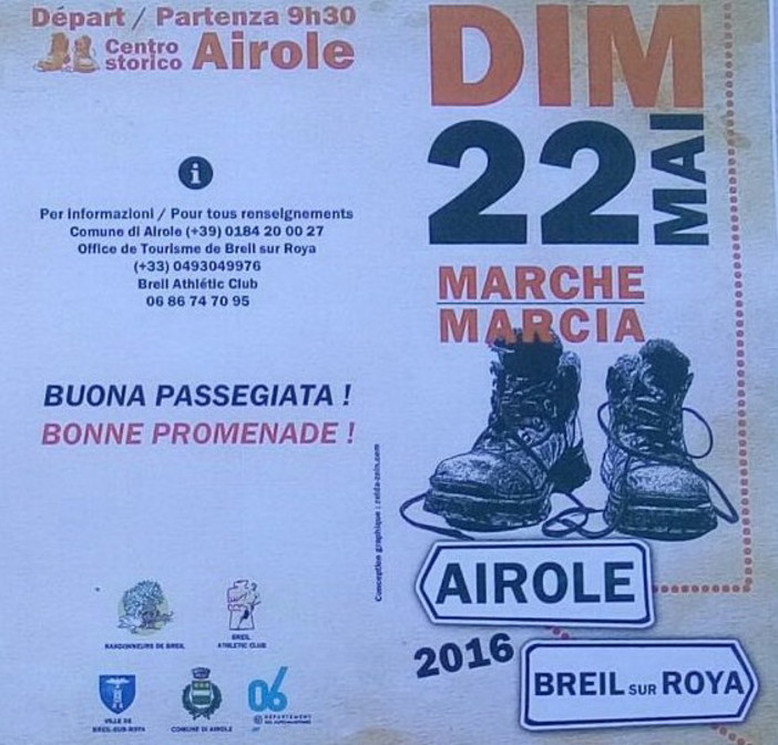 Domenica prossima la marcia non competitiva di 13 chilometri tra Airole e Breil sur Roya