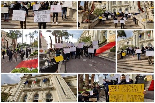 Sanremo: sit-in dei dipendenti del Casinò &quot;Apriamo in zona gialla, più sicurezza qui dentro che altrove&quot; (Foto e Video)
