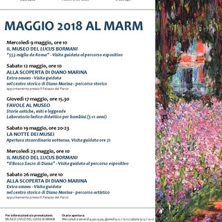 Mercoledì 9 inizia un maggio ricco di appuntamenti al Museo Civico di Diano Marina Mercoledì 9 inizia un maggio ricco di appuntamenti al Museo Civico di Diano Marina