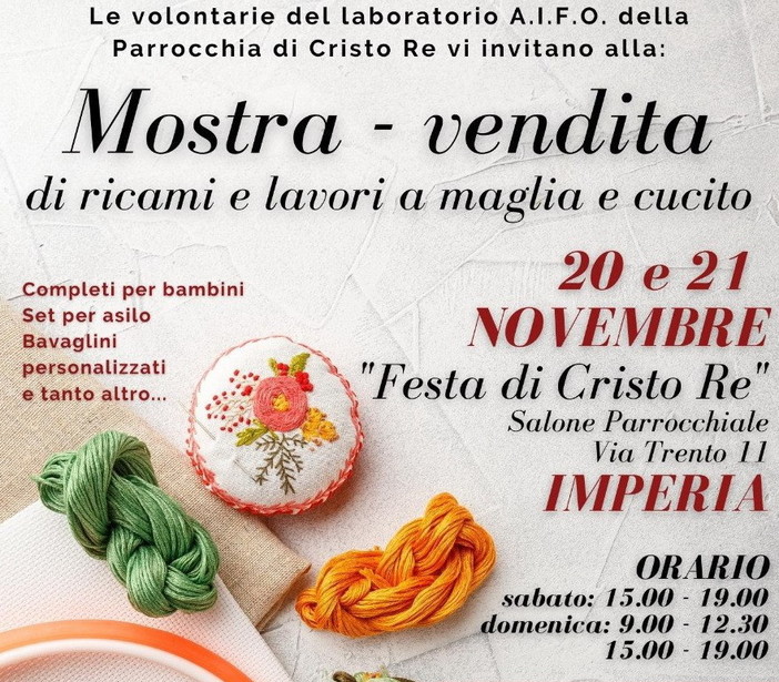 Imperia: sabato e domenica a Cristo Re la mostra e vendita di Aifo per beneficienza in Brasile