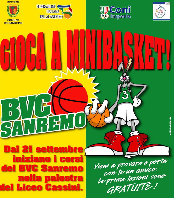 Sanremo: sono iniziate ieri le lezioni gratuite di minibasket del Bvc