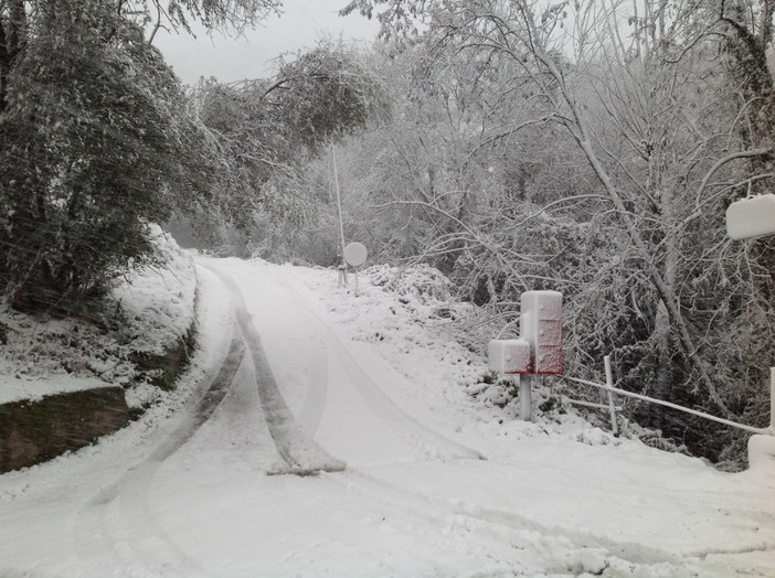 Maltempo sul ponente: situazione difficile in Valle Impero, fitta nevicata a partire da Pontedassio