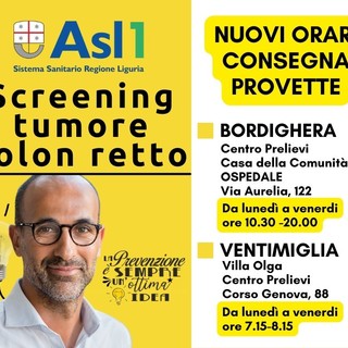 Screening tumore colon retto, ecco i nuovi orari nel distretto di Ventimiglia Screening tumore colon retto, ecco i nuovi orari nel distretto di Ventimiglia