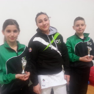 Nella foto le promesse del DKD Diano Marina: Giulia Negrini (sinistra), Sara Bonuso (centro) e Sebastiano La Placa (destra) Nella foto le promesse del DKD Diano Marina: Giulia Negrini (sinistra), Sara Bonuso (centro) e Sebastiano La Placa (destra)