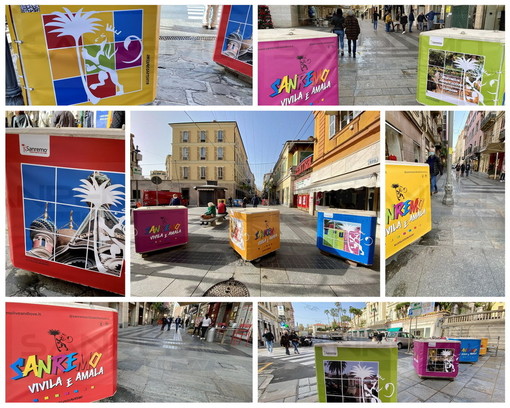 Sanremo: per il Festival ecco i nuovi 'fascioni' attorno ai cubi antiterrorismo, auto promozione per la città (Foto)