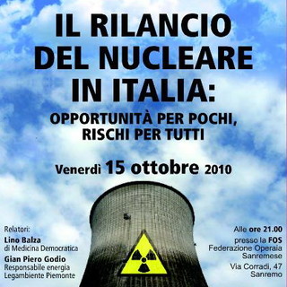 Sanremo: venerdì sera incontro d'approfondimento sul nucleare