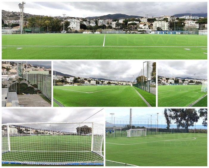 Sanremo: terminata l'installazione del prato sintetico di Pian di Poma, oggi riprendono allenamenti e partite (Foto)