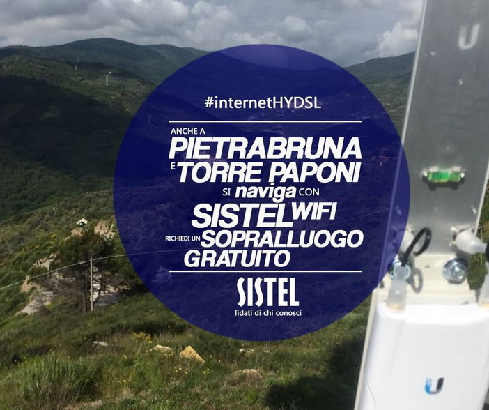 Con Sistel accesso a internet fino a 20 mega in download a Pietrabruna e Torre Paponi Con Sistel accesso a internet fino a 20 mega in download a Pietrabruna e Torre Paponi