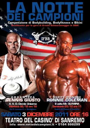 Ronnie Coleman, otto volte campione del Mr. Olympia, a Sanremo per l’edizione 2011 della 'Notte dei Campioni'