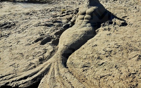 Arte in spiaggia ad Arma di Taggia: un giovane artista scolpisce Nettuno nella sabbia davanti al Ruffini (Foto)